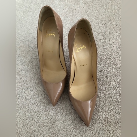 Christian Louboutin Pigalle Follies 100 Nude Patent Heels - Picture 10 of 13